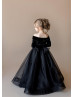Black Velvet Embroidered Lace Tulle Floor Length Flower Girl Dress